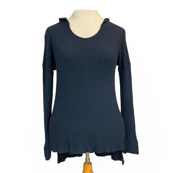 LNA ‘Eva’ High-Low Waffle Knit Hooded Sweater in ‘Midnight’ Blue Size XS - Picture 4 of 13